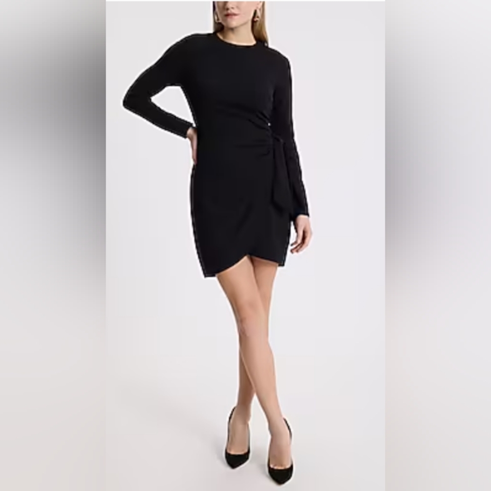 Elegant Black Wrap Dress,Size M